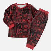 Dark Samoa Manuia Le Kerisimasi Christmas Pajama Set Pacific Patchwork Xmas Vibes LT9 Men Red - Polynesian Pride