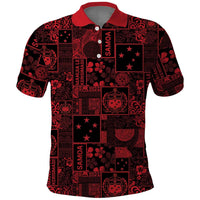 Dark Samoa Manuia Le Kerisimasi Polo Shirt Pacific Patchwork Xmas Vibes LT9 Red - Polynesian Pride
