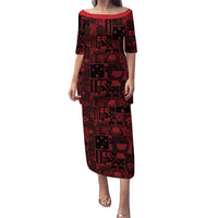 Dark Samoa Manuia Le Kerisimasi Puletasi Pacific Patchwork Xmas Vibes LT9 Long Dress Red - Polynesian Pride