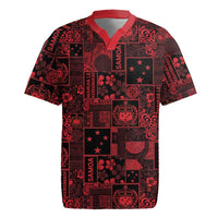 Dark Samoa Manuia Le Kerisimasi Rugby Jersey Pacific Patchwork Xmas Vibes LT9 Red - Polynesian Pride