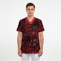 Dark Samoa Manuia Le Kerisimasi Scrub Top Pacific Patchwork Xmas Vibes LT9 - Polynesian Pride