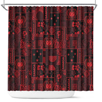 Dark Samoa Manuia Le Kerisimasi Shower Curtain Pacific Patchwork Xmas Vibes - Polynesian Pride