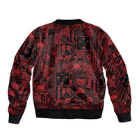 Dark Samoa Manuia Le Kerisimasi Sleeve Zip Bomber Jacket Pacific Patchwork Xmas Vibes LT9 - Polynesian Pride