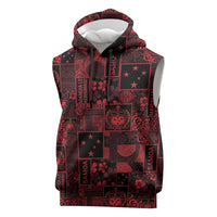 Dark Samoa Manuia Le Kerisimasi Sleeveless Hoodie Pacific Patchwork Xmas Vibes LT9 Red - Polynesian Pride