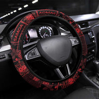 Dark Samoa Manuia Le Kerisimasi Steering Wheel Cover Pacific Patchwork Xmas Vibes LT9 Universal Fit Red - Polynesian Pride