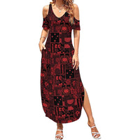 Dark Samoa Manuia Le Kerisimasi Summer Maxi Dress Pacific Patchwork Xmas Vibes LT9 Women Red - Polynesian Pride