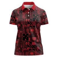 Dark Samoa Manuia Le Kerisimasi Women Polo Shirt Pacific Patchwork Xmas Vibes LT9 Female Red - Polynesian Pride