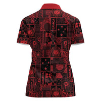 Dark Samoa Manuia Le Kerisimasi Women Polo Shirt Pacific Patchwork Xmas Vibes LT9 - Polynesian Pride