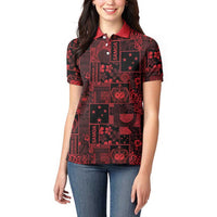Dark Samoa Manuia Le Kerisimasi Women Polo Shirt Pacific Patchwork Xmas Vibes LT9 - Polynesian Pride