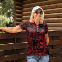 Dark Samoa Manuia Le Kerisimasi Women Polo Shirt Pacific Patchwork Xmas Vibes LT9 - Polynesian Pride