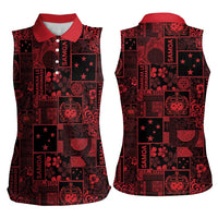 Dark Samoa Manuia Le Kerisimasi Women Sleeveless Polo Shirt Pacific Patchwork Xmas Vibes LT9 - Polynesian Pride