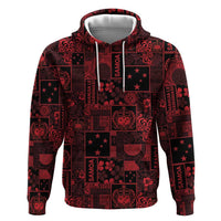 Dark Samoa Manuia Le Kerisimasi Zip Hoodie Pacific Patchwork Xmas Vibes LT9 Pullover Hoodie Red - Polynesian Pride