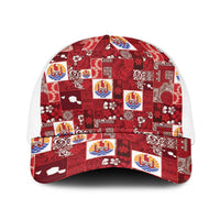 Tahiti Oaoa I Teie Noera Baseball Net Cap Pacific Patchwork Xmas Vibes LT9 One Size White Red - Polynesian Pride