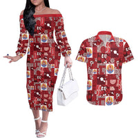 Tahiti Oaoa I Teie Noera Couples Matching Off The Shoulder Long Sleeve Dress and Hawaiian Shirt Pacific Patchwork Xmas Vibes - Polynesian Pride