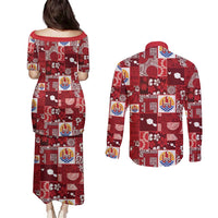 Tahiti Oaoa I Teie Noera Couples Matching Puletasi and Long Sleeve Button Shirt Pacific Patchwork Xmas Vibes LT9 - Polynesian Pride