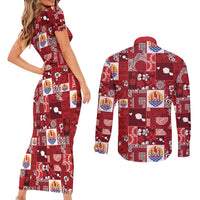 Tahiti Oaoa I Teie Noera Couples Matching Short Sleeve Bodycon Dress and Long Sleeve Button Shirt Pacific Patchwork Xmas Vibes LT9 - Polynesian Pride