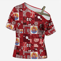 Tahiti Oaoa I Teie Noera Cross Shoulder Shirt Pacific Patchwork Xmas Vibes LT9 Female Red - Polynesian Pride