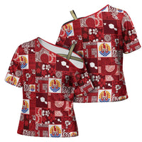 Tahiti Oaoa I Teie Noera Cross Shoulder Shirt Pacific Patchwork Xmas Vibes LT9 - Polynesian Pride