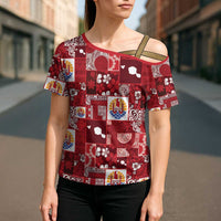 Tahiti Oaoa I Teie Noera Cross Shoulder Shirt Pacific Patchwork Xmas Vibes LT9 - Polynesian Pride