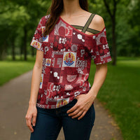 Tahiti Oaoa I Teie Noera Cross Shoulder Shirt Pacific Patchwork Xmas Vibes LT9 - Polynesian Pride