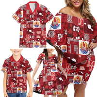 Tahiti Oaoa I Teie Noera Family Matching Off Shoulder Short Dress and Hawaiian Shirt Pacific Patchwork Xmas Vibes - Polynesian Pride