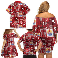 Tahiti Oaoa I Teie Noera Family Matching Off Shoulder Short Dress and Hawaiian Shirt Pacific Patchwork Xmas Vibes - Polynesian Pride