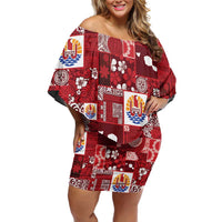 Tahiti Oaoa I Teie Noera Family Matching Off Shoulder Short Dress and Hawaiian Shirt Pacific Patchwork Xmas Vibes - Polynesian Pride