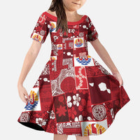 Tahiti Oaoa I Teie Noera Family Matching Short Sleeve Bodycon Dress and Hawaiian Shirt Pacific Patchwork Xmas Vibes - Polynesian Pride