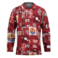 Tahiti Oaoa I Teie Noera Hockey Jersey Pacific Patchwork Xmas Vibes LT9 Unisex Red - Polynesian Pride