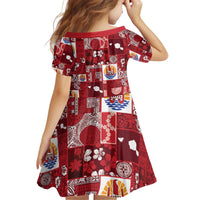 Tahiti Oaoa I Teie Noera Kid Short Sleeve Dress Pacific Patchwork Xmas Vibes - Polynesian Pride