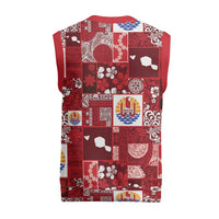 Tahiti Oaoa I Teie Noera Christmas Knitted V-Neck Vest Pacific Patchwork Xmas Vibes - Polynesian Pride