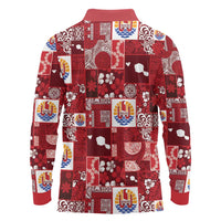 Tahiti Oaoa I Teie Noera Long Sleeve Polo Shirt Pacific Patchwork Xmas Vibes - Polynesian Pride