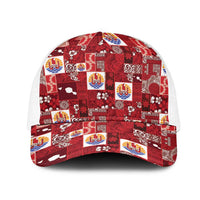 Tahiti Oaoa I Teie Noera Mesh Trucker Cap Pacific Patchwork Xmas Vibes LT9 One Size White Red - Polynesian Pride