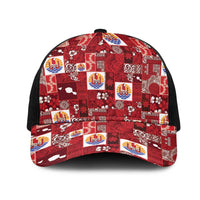 Tahiti Oaoa I Teie Noera Mesh Trucker Cap Pacific Patchwork Xmas Vibes LT9 One Size Black Red - Polynesian Pride