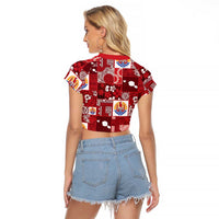 Tahiti Oaoa I Teie Noera Raglan Cropped T Shirt Pacific Patchwork Xmas Vibes LT9 - Polynesian Pride