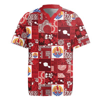 Tahiti Oaoa I Teie Noera Rugby Jersey Pacific Patchwork Xmas Vibes LT9 Red - Polynesian Pride