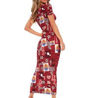 Tahiti Oaoa I Teie Noera Short Sleeve Bodycon Dress Pacific Patchwork Xmas Vibes LT9 - Polynesian Pride