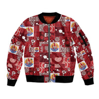 Tahiti Oaoa I Teie Noera Sleeve Zip Bomber Jacket Pacific Patchwork Xmas Vibes - Polynesian Pride
