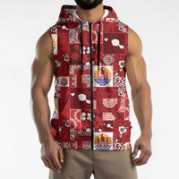 Tahiti Oaoa I Teie Noera Sleeveless Zip Hoodie Pacific Patchwork Xmas Vibes LT9 - Polynesian Pride