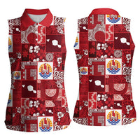 Tahiti Oaoa I Teie Noera Women Sleeveless Polo Shirt Pacific Patchwork Xmas Vibes - Polynesian Pride