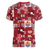 Tahiti Oaoa I Teie Noera Women V-Neck T-Shirt Pacific Patchwork Xmas Vibes LT9 - Polynesian Pride