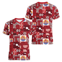 Tahiti Oaoa I Teie Noera Women V-Neck T-Shirt Pacific Patchwork Xmas Vibes LT9 - Polynesian Pride