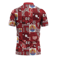 Tahiti Oaoa I Teie Noera Zipper Polo Shirt Pacific Patchwork Xmas Vibes LT9 - Polynesian Pride