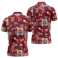 Tahiti Oaoa I Teie Noera Zipper Polo Shirt Pacific Patchwork Xmas Vibes LT9 - Polynesian Pride