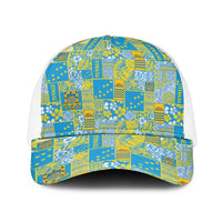 Tuvalu Manuia te Kilisimasi Baseball Net Cap Pacific Patchwork Xmas Vibes LT9 One Size White Green - Polynesian Pride