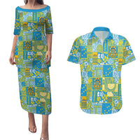 Tuvalu Manuia te Kilisimasi Couples Matching Puletasi and Hawaiian Shirt Pacific Patchwork Xmas Vibes LT9 Green - Polynesian Pride