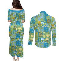 Tuvalu Manuia te Kilisimasi Couples Matching Puletasi and Long Sleeve Button Shirt Pacific Patchwork Xmas Vibes LT9 - Polynesian Pride