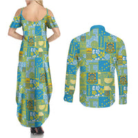 Tuvalu Manuia te Kilisimasi Couples Matching Summer Maxi Dress and Long Sleeve Button Shirt Pacific Patchwork Xmas Vibes LT9 - Polynesian Pride