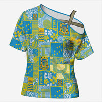 Tuvalu Manuia te Kilisimasi Cross Shoulder Shirt Pacific Patchwork Xmas Vibes LT9 Female Green - Polynesian Pride