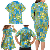 Tuvalu Manuia te Kilisimasi Family Matching Long Sleeve Bodycon Dress and Hawaiian Shirt Pacific Patchwork Xmas Vibes - Polynesian Pride